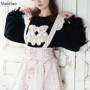 Sweet Lolita Cartoon Plush Bear Bunny Knitted Pullovers Women Harajuku Bow Pearl Ribbon Sweaters Japanese Girls Knitwear Tops
