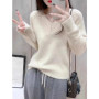 Korean-style soft and glutinous V-neck 100 pure wool sweater for women, thickened 2025 winter knitted wool base sweater