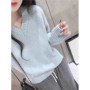 Korean-style soft and glutinous V-neck 100 pure wool sweater for women, thickened 2025 winter knitted wool base sweater