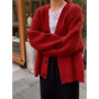 New cashmere cardigan jacket in autumn and winter women's V-neck long knitted sweater loose padded pure sweater