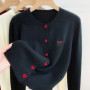 2025 Women's Autumn Embroidery Bow Knitwears Fashion Long Sleeve Heart Button Comfortable Cardigan Top Korean Ladies Sweaters