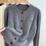 2025 Women's Autumn Embroidery Bow Knitwears Fashion Long Sleeve Heart Button Comfortable Cardigan Top Korean Ladies Sweaters