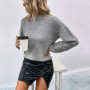 2024 Autumn/Winter Half High Collar Pearl Sweater Women Loose Solid Color Long Sleeved Sweaters Fashionable Comfortable Pullover