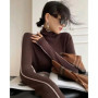 High Neck Knitted Sweater Women Autumn Winter Trendy Color Blocking Slim Fit Sweaters Female Base Simplicity Long Sleeved Tops
