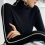 High Neck Knitted Sweater Women Autumn Winter Trendy Color Blocking Slim Fit Sweaters Female Base Simplicity Long Sleeved Tops