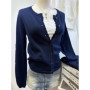 Solid Basic Cotton Long Sleeve Knitted Cardigan Women Simple O-neck Casual Preppy Style Jumper Sweet Prepppy Style Sweater Top