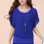 Chiffon Blouse Women Top Solid Color O Neck Loose Pullover Batwing Sleeve Ruffle Shirts Blouse Women's Clothing Casual Summertop