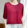 Summer Satin Simple Office Lady Blouse Female Shirt Solid Tops Short Sleeve Casual Korean OL Loose Blouses Women Blusas 2023