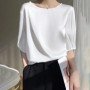 Summer Satin Simple Office Lady Blouse Female Shirt Solid Tops Short Sleeve Casual Korean OL Loose Blouses Women Blusas 2023