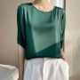 Summer Satin Simple Office Lady Blouse Female Shirt Solid Tops Short Sleeve Casual Korean OL Loose Blouses Women Blusas 2023