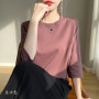 Mercerized Cotton Cropped Sleeve Female Spring And Summer 2023 New Round Neck Loose 100 Cotton Short Sleeve Bottoming T-Shirt