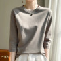 Mercerized Cotton Cropped Sleeve Female Spring And Summer 2023 New Round Neck Loose 100 Cotton Short Sleeve Bottoming T-Shirt