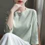 Mercerized Cotton Cropped Sleeve Female Spring And Summer 2023 New Round Neck Loose 100 Cotton Short Sleeve Bottoming T-Shirt