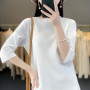 Mercerized Cotton Cropped Sleeve Female Spring And Summer 2023 New Round Neck Loose 100 Cotton Short Sleeve Bottoming T-Shirt