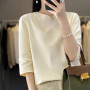 Mercerized Cotton Cropped Sleeve Female Spring And Summer 2023 New Round Neck Loose 100 Cotton Short Sleeve Bottoming T-Shirt