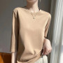 Mercerized Cotton Cropped Sleeve Female Spring And Summer 2023 New Round Neck Loose 100 Cotton Short Sleeve Bottoming T-Shirt