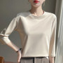 Mercerized Cotton Cropped Sleeve Female Spring And Summer 2023 New Round Neck Loose 100 Cotton Short Sleeve Bottoming T-Shirt