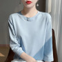 Mercerized Cotton Cropped Sleeve Female Spring And Summer 2023 New Round Neck Loose 100 Cotton Short Sleeve Bottoming T-Shirt