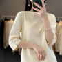 Mercerized Cotton Cropped Sleeve Female Spring And Summer 2023 New Round Neck Loose 100 Cotton Short Sleeve Bottoming T-Shirt