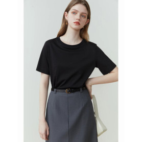 FSLE 100 Cotton Short-Sleeved T-Shirt Women'S Spring Summer New Round Neck Straight White Black Top For Women
