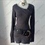 Acrylic Y2k Knitted Sweater Women Fashion Aesthetics Solid color Versatile Gothic Streetwear Casual Long sleeved Top
