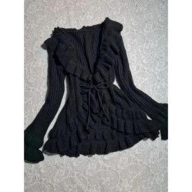 Acrylic Y2k Knitted Sweater Women Fashion Aesthetics Solid color Versatile Gothic Streetwear Casual Long sleeved Top