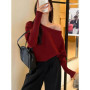 Batwing Long sleeve Knitted Pullover Women 300g Thick Off shoulder Top Korean Fashion Sweater Loose Casual Autumn Outwear Pull