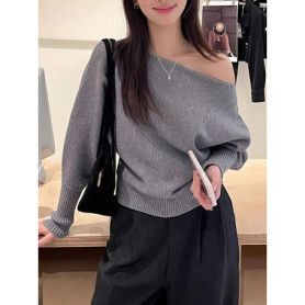 Batwing Long sleeve Knitted Pullover Women 300g Thick Off shoulder Top Korean Fashion Sweater Loose Casual Autumn Outwear Pull