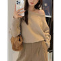 Batwing Long sleeve Knitted Pullover Women 300g Thick Off shoulder Top Korean Fashion Sweater Loose Casual Autumn Outwear Pull