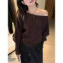 Batwing Long sleeve Knitted Pullover Women 300g Thick Off shoulder Top Korean Fashion Sweater Loose Casual Autumn Outwear Pull