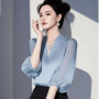 Vintage Women's Blouses Chiffon Shirts Fashion Slim Summer V-Neck Korean Clothing Short Sleeve Yellow Women Tops