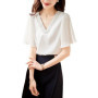 V-neck thin short-sleeve chiffon blouse for women summer new small designer T-shirt top