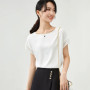 SENTUBILA Elegant Chiffon Blouse Women 2026 Summer Patchwork Short Sleeve O-Neck Simple Loose Straight Chiffon Tops 162VA6570X