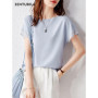 SENTUBILA Elegant Chiffon Blouse Women 2026 Summer Patchwork Short Sleeve O-Neck Simple Loose Straight Chiffon Tops 162VA6570X