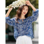 VIMLY Women Long Sleeve Navy Blue Blouse 2026 New Autumn Indie Folk Style Female Shirts Crew Neck Chiffion Ladies Blouse A2827