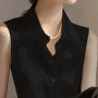 French Satin POLO Collar Sleeveless Vest Shirt for Women in Spring and Summer New Versatile Casual Top