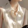 French Satin POLO Collar Sleeveless Vest Shirt for Women in Spring and Summer New Versatile Casual Top