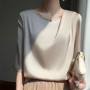 Fashion Casual Loose Ladies Solid Color Silk Short Sleeve T-Shirt Simplicity Elegant Trend Temperament Pullovers O-neck