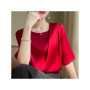 Fashion Casual Loose Ladies Solid Color Silk Short Sleeve T-Shirt Simplicity Elegant Trend Temperament Pullovers O-neck