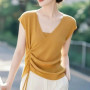 Ice Silk Short-sleeved T-shirt Women's 2025 New Summer Hot Style Beautiful Drawstring Knit Top