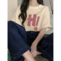 Korean Fashion Women T-shirt Simple Letter H Printed Tees Summer O-Neck Loose Tops Street Casual Female Clothes
