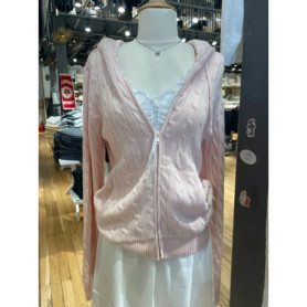 Sweet Twisted Flower Knitted Cardigan Sweater Women Long Sleeve Drawstring Hooded Zipper Streetwear Cute Sweaters Coat Y2K Tops