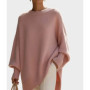 Ladies' Batwing Sleeve Knitted Sweater Shoulder Design Casual Style Autumn Winter Outerwear Irregular Shaped Knitwear Coat
