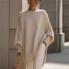 Ladies' Batwing Sleeve Knitted Sweater Shoulder Design Casual Style Autumn Winter Outerwear Irregular Shaped Knitwear Coat