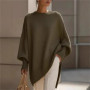 Ladies' Batwing Sleeve Knitted Sweater Shoulder Design Casual Style Autumn Winter Outerwear Irregular Shaped Knitwear Coat