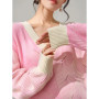 Women Pink V-Neck Knitted Pullover Sweater with Contrast Ribbed Cuffs Loose Fit Lightweight Top for Autumn Spring