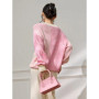 Women Pink V-Neck Knitted Pullover Sweater with Contrast Ribbed Cuffs Loose Fit Lightweight Top for Autumn Spring