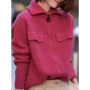 New 100 pure cashmere cardigan in autumn and winter women's POLO collar cashmere rose red coat knitted hooded sweater