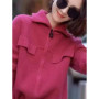 New 100 pure cashmere cardigan in autumn and winter women's POLO collar cashmere rose red coat knitted hooded sweater