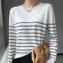 WinvyNee Women's Spring Wool Sweater O Neck Striped Knitted Pullover Elegant Basic Soft Comfortable Casual Daily Tops ZA1047007